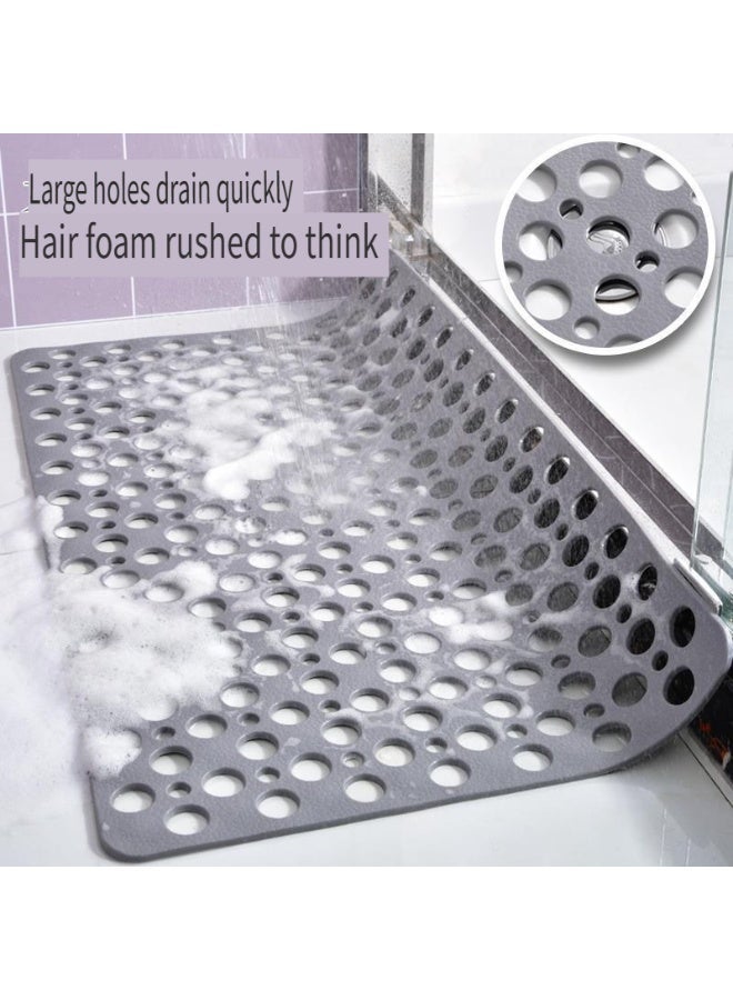 Bathroom Mat Non Slip Anti Mould with Large Drain Holes, Plastic Bath Carpet with Strong Suction Cups, Anti Slip Shower Mat Soft TPE Bathtub Accessories for Machine Washable, 76*43cm Grey - Image 3